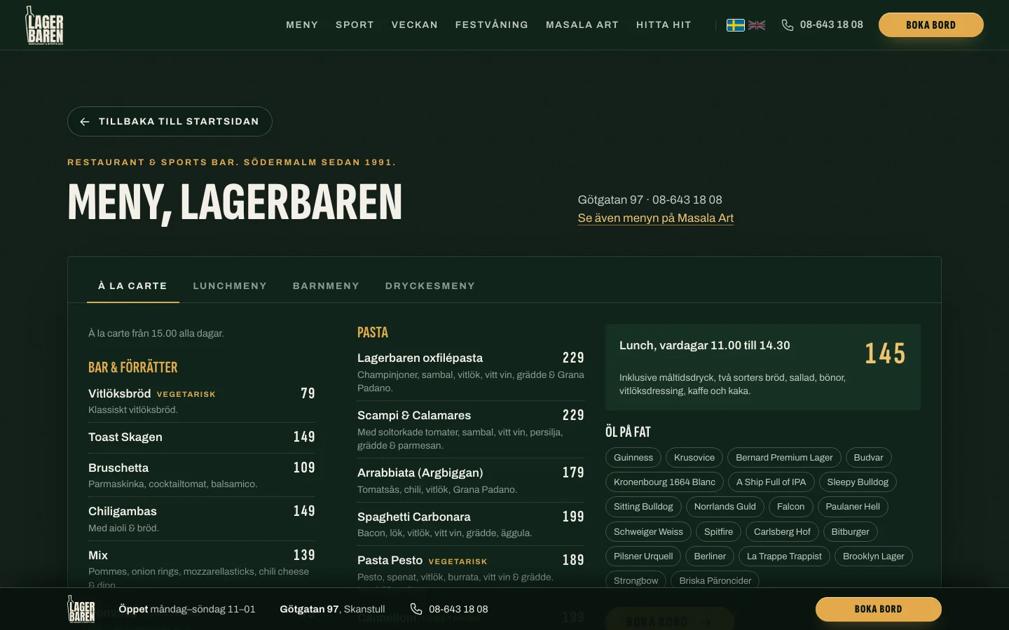 Menysida vars rätter och priser hämtas från ett CMS